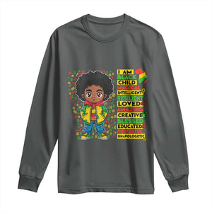 I Am Black Child Long Sleeve Shirt Afro Boy African American Pride Black History Month TS02 Dark Heather Print Your Wear