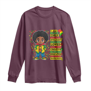 I Am Black Child Long Sleeve Shirt Afro Boy African American Pride Black History Month TS02 Maroon Print Your Wear