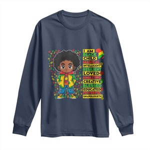 I Am Black Child Long Sleeve Shirt Afro Boy African American Pride Black History Month TS02 Navy Print Your Wear