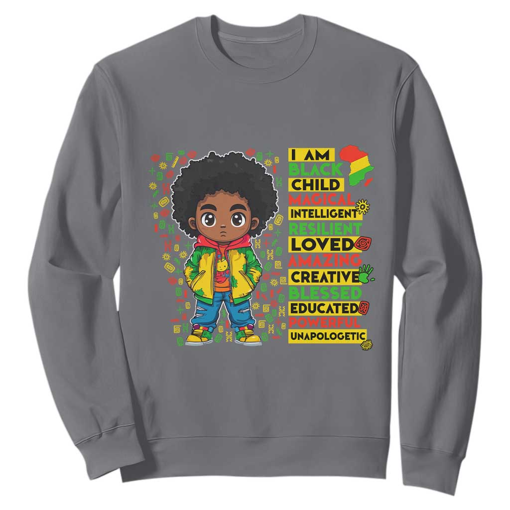 I Am Black Child Sweatshirt Afro Boy African American Pride Black History Month TS02 Charcoal Print Your Wear