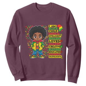 I Am Black Child Sweatshirt Afro Boy African American Pride Black History Month TS02 Maroon Print Your Wear