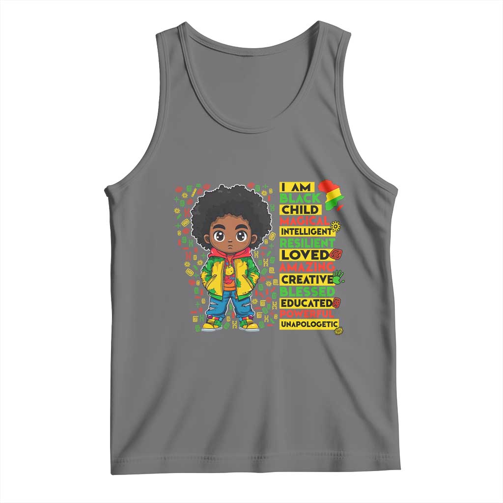 I Am Black Child Tank Top Afro Boy African American Pride Black History Month TS02 Black Heather Print Your Wear