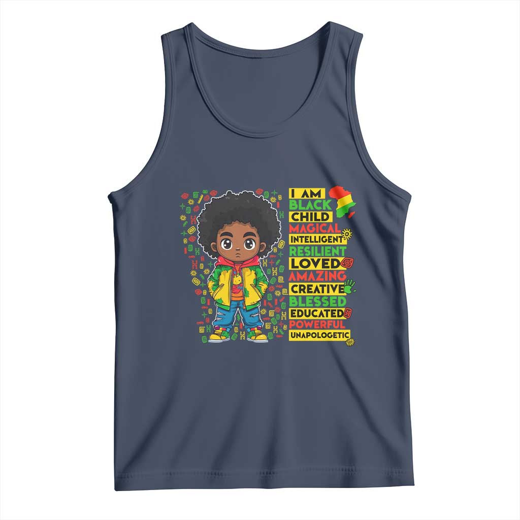I Am Black Child Tank Top Afro Boy African American Pride Black History Month TS02 Navy Print Your Wear