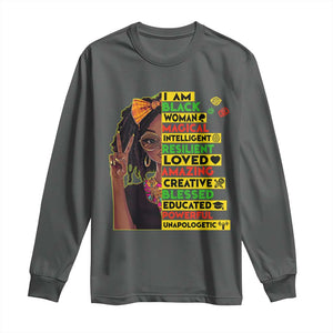 I Am Black Woman Long Sleeve Shirt Locd African American Pride Black History Month TS02 Dark Heather Print Your Wear