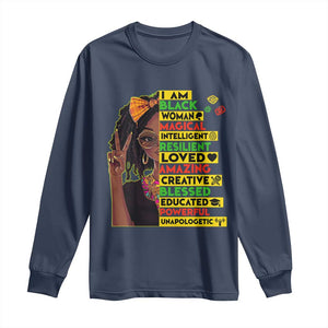 I Am Black Woman Long Sleeve Shirt Locd African American Pride Black History Month TS02 Navy Print Your Wear