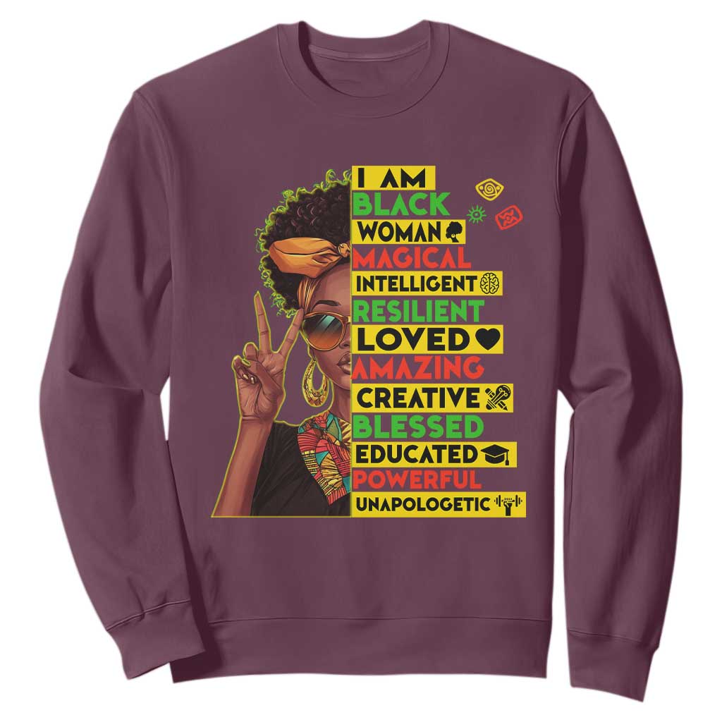 I Am Black Man Sweatshirt Afro African American Pride Black History Month TS02 Maroon Print Your Wear