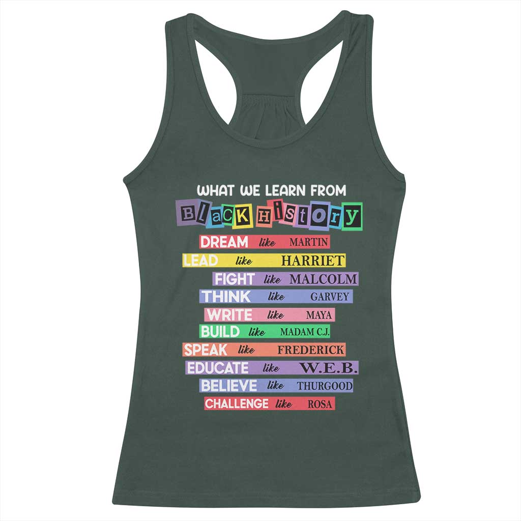 What We Learn From Black History Racerback Tank Top Celebration African American Roots Pride TS02 Dark Forest Green Print Your Wear