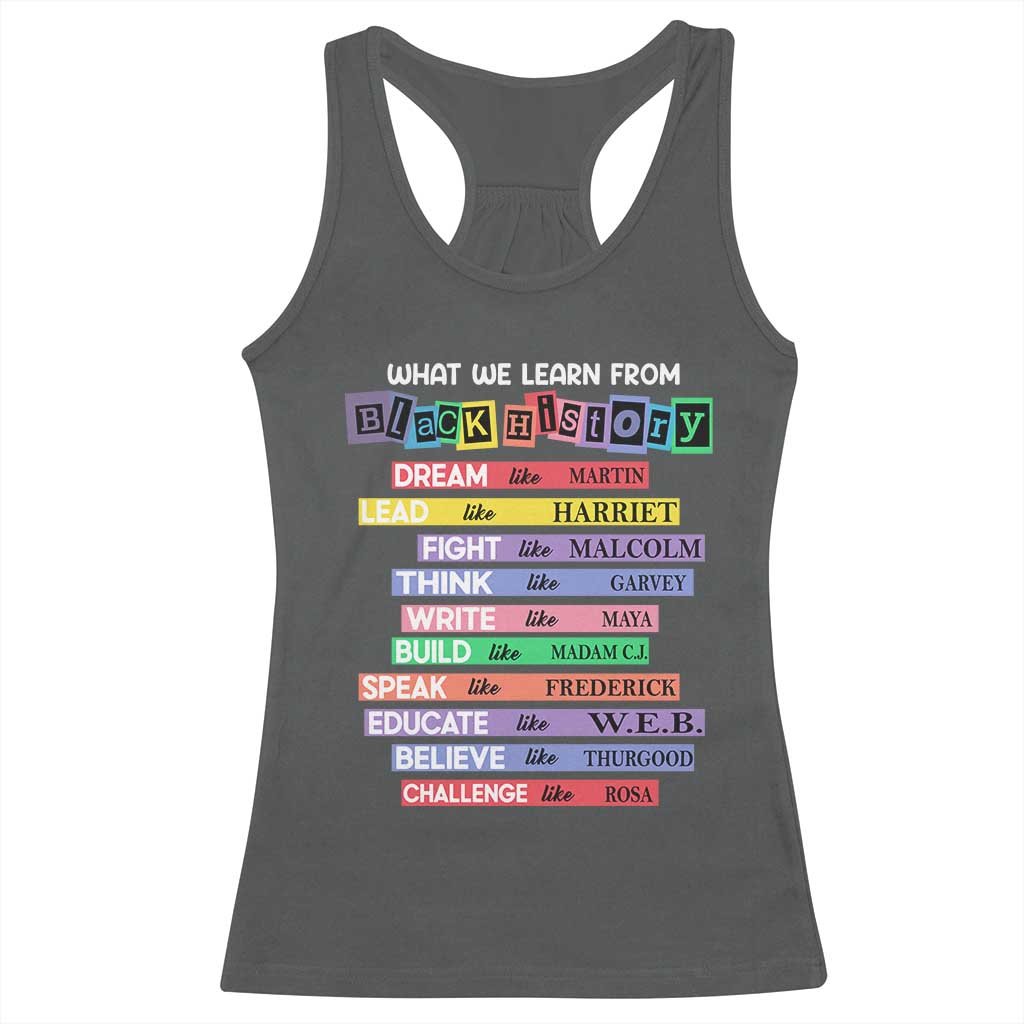 What We Learn From Black History Racerback Tank Top Celebration African American Roots Pride TS02 Dark Heather Print Your Wear