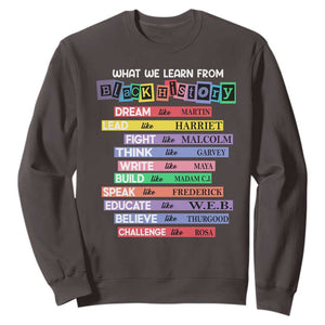 What We Learn From Black History Sweatshirt Celebration African American Roots Pride TS02 Dark Chocolate Print Your Wear