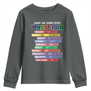 What We Learn From Black History Youth Sweatshirt Celebration African American Roots Pride TS02 Dark Heather Print Your Wear
