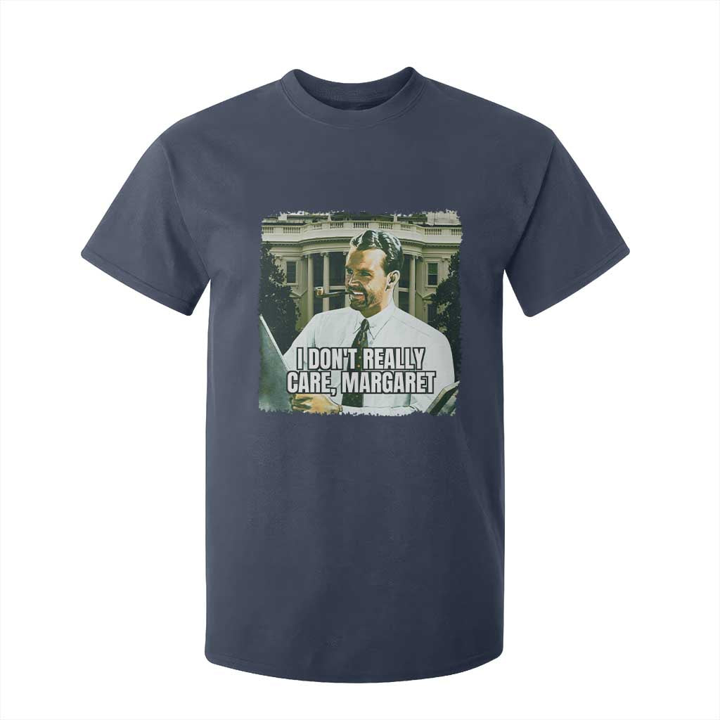 Funny JD Vance Interview Meme T Shirt For Kid I Don't Really Care Margaret TS02 Navy Print Your Wear