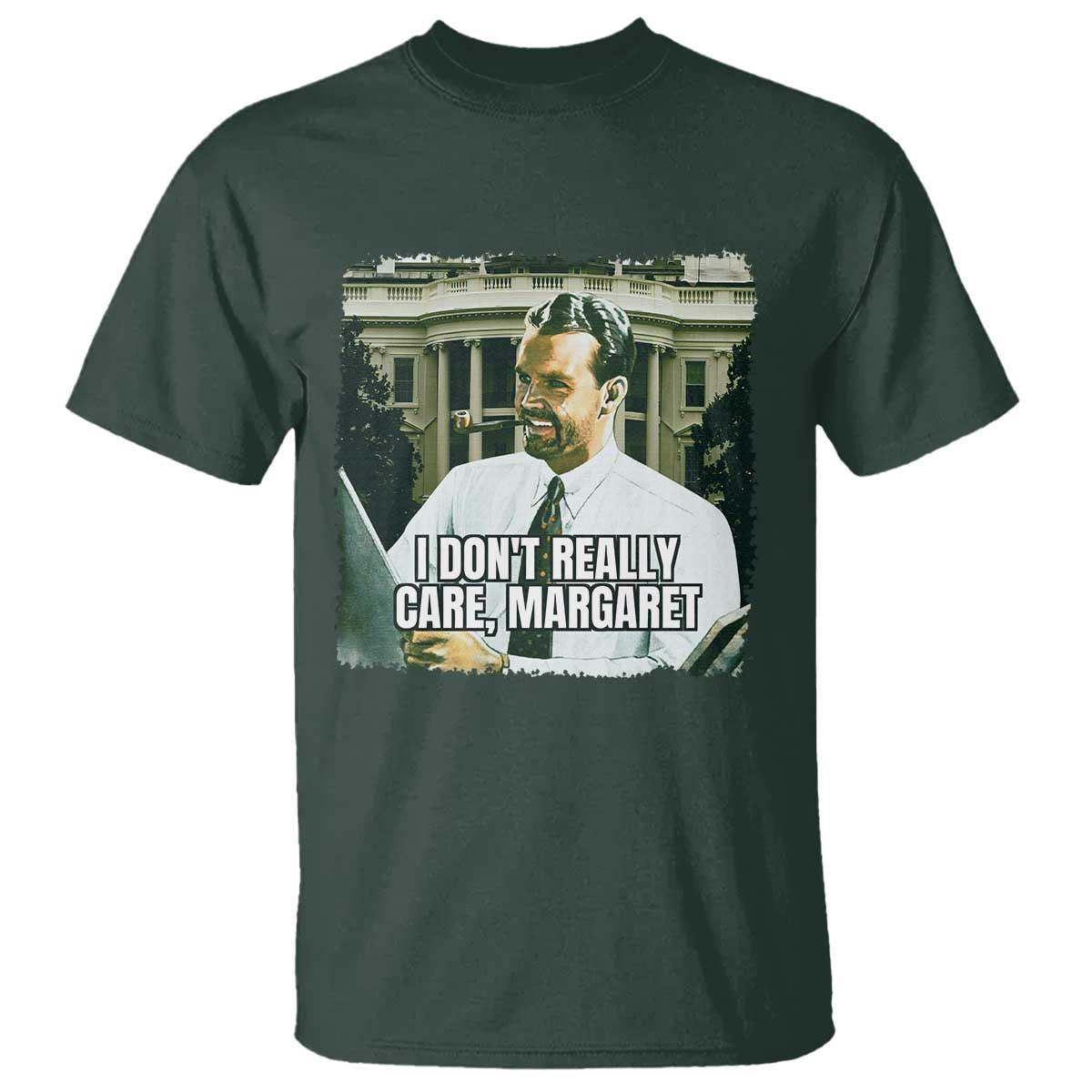 Funny JD Vance Interview Meme T Shirt I Don't Really Care Margaret TS02 Dark Forest Green Print Your Wear