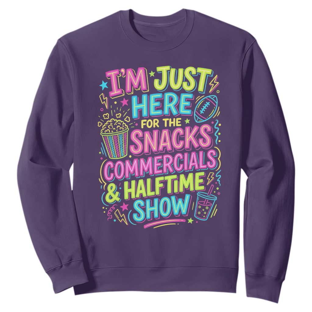 I'm Just Here for The Snacks Commercials Halftime Show Sweatshirt Funny Game Day Neon Style TS02 Purple Print Your Wear
