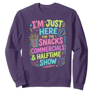I'm Just Here for The Snacks Commercials Halftime Show Sweatshirt Funny Game Day Neon Style TS02 Purple Print Your Wear