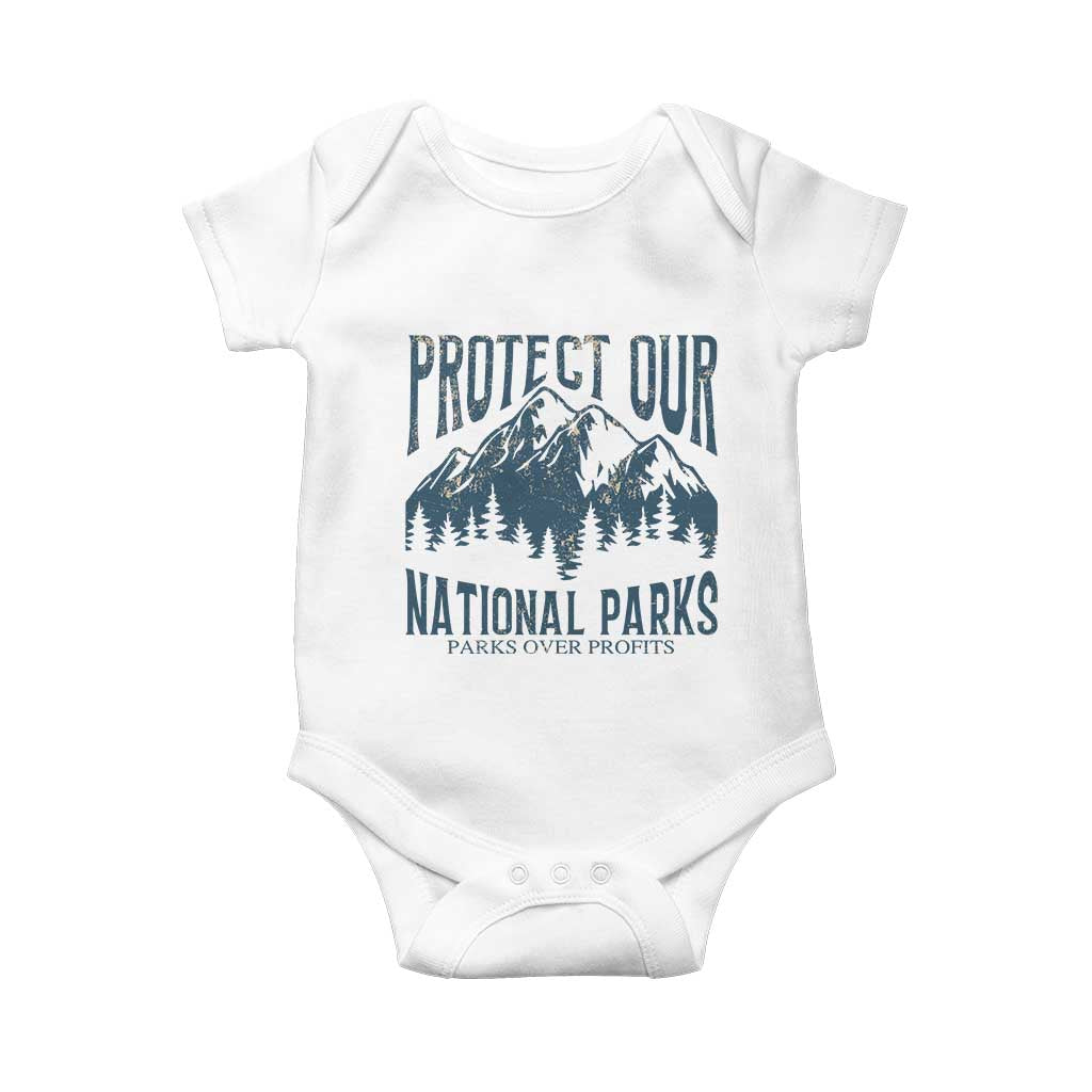 Protect Our National Parks Baby Onesie Retro Mountain Nature Graphic TS02 White Print Your Wear