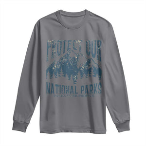 Protect Our National Parks Long Sleeve Shirt Retro Mountain Nature Graphic TS02 Charcoal Print Your Wear