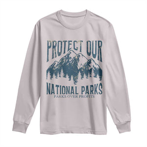 Protect Our National Parks Long Sleeve Shirt Retro Mountain Nature Graphic TS02 Ice Gray Print Your Wear