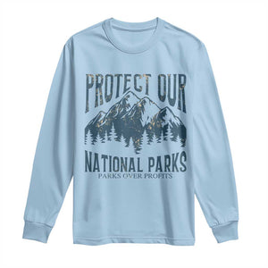 Protect Our National Parks Long Sleeve Shirt Retro Mountain Nature Graphic TS02 Light Blue Print Your Wear