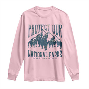 Protect Our National Parks Long Sleeve Shirt Retro Mountain Nature Graphic TS02 Light Pink Print Your Wear