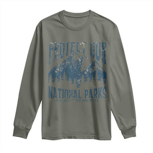 Protect Our National Parks Long Sleeve Shirt Retro Mountain Nature Graphic TS02 Military Green Print Your Wear