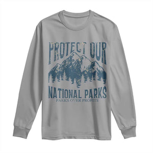 Protect Our National Parks Long Sleeve Shirt Retro Mountain Nature Graphic TS02 Sport Gray Print Your Wear