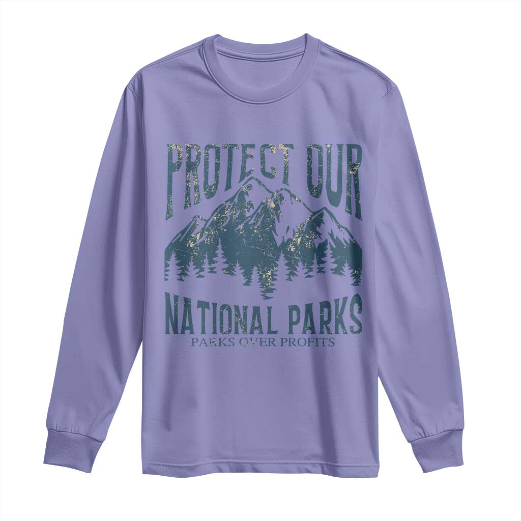 Protect Our National Parks Long Sleeve Shirt Retro Mountain Nature Graphic TS02 Violet Print Your Wear