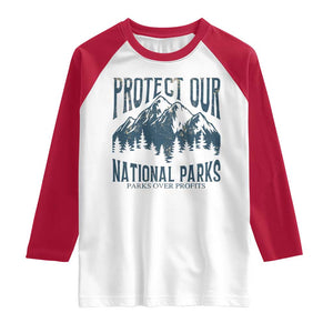 Protect Our National Parks Raglan Shirt Retro Mountain Nature Graphic TS02 White Red Print Your Wear