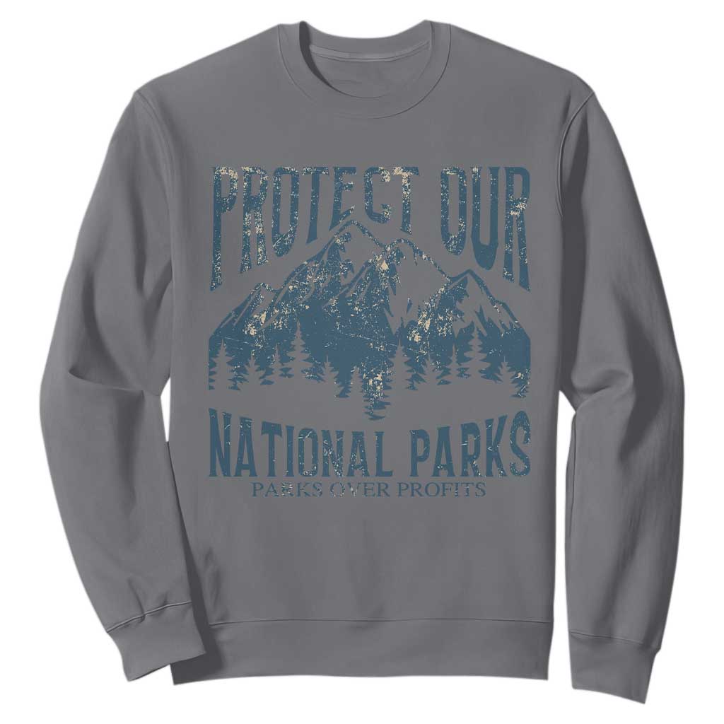 Protect Our National Parks Sweatshirt Retro Mountain Nature Graphic TS02 Charcoal Print Your Wear