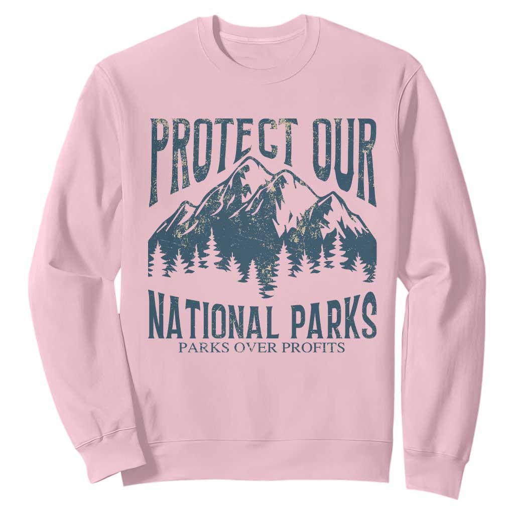 Protect Our National Parks Sweatshirt Retro Mountain Nature Graphic TS02 Light Pink Print Your Wear