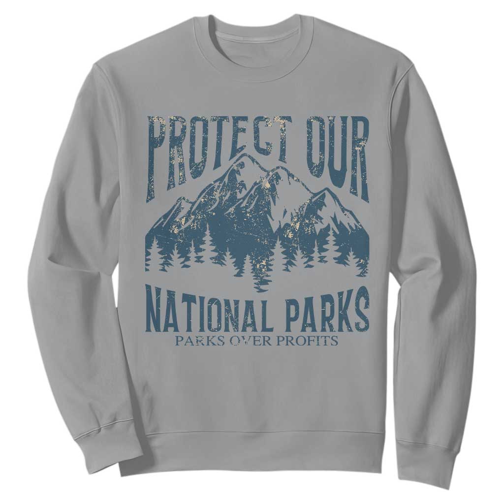 Protect Our National Parks Sweatshirt Retro Mountain Nature Graphic TS02 Sport Gray Print Your Wear