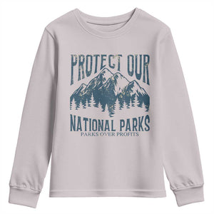 Protect Our National Parks Youth Sweatshirt Retro Mountain Nature Graphic TS02 Ice Gray Print Your Wear