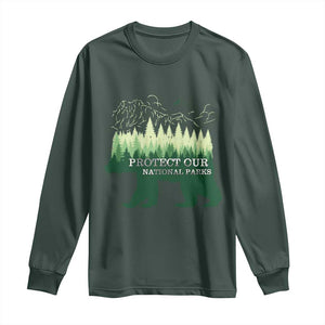 Protect Our Parks National Park Long Sleeve Shirt Bear Hiking Nature TS02 Dark Forest Green Print Your Wear