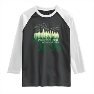 Protect Our Parks National Park Raglan Shirt Bear Hiking Nature TS02 Black White Print Your Wear