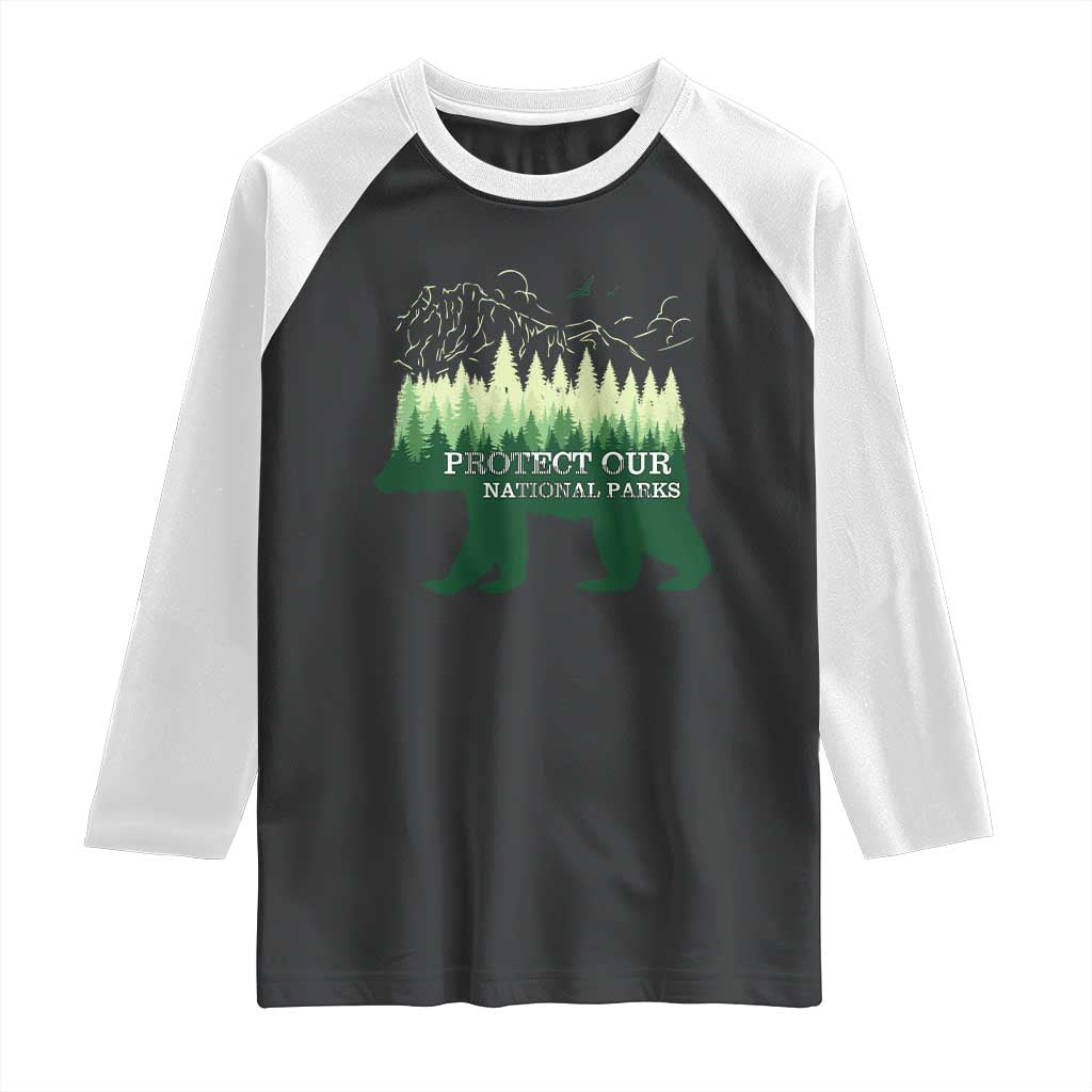 Protect Our Parks National Park Raglan Shirt Bear Hiking Nature TS02 Black White Print Your Wear