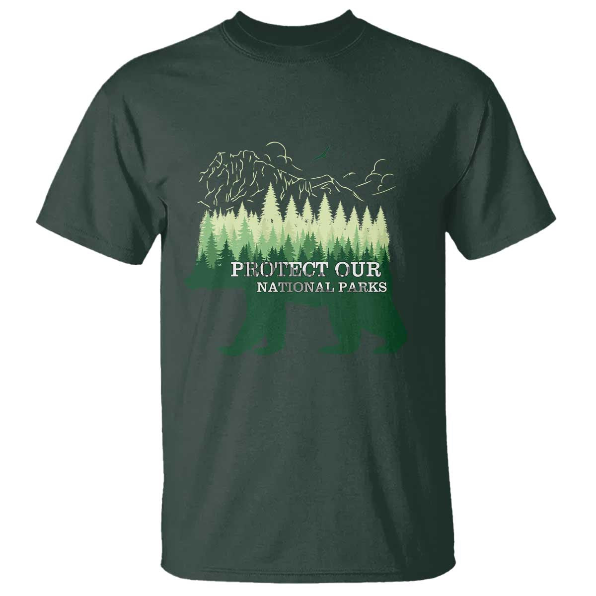 Protect Our Parks National Park T Shirt Bear Hiking Nature TS02 Dark Forest Green Print Your Wear