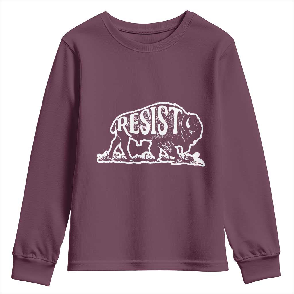 Protect Our National Parks Youth Sweatshirt Bison Wildlife Resist TS02 Maroon Print Your Wear