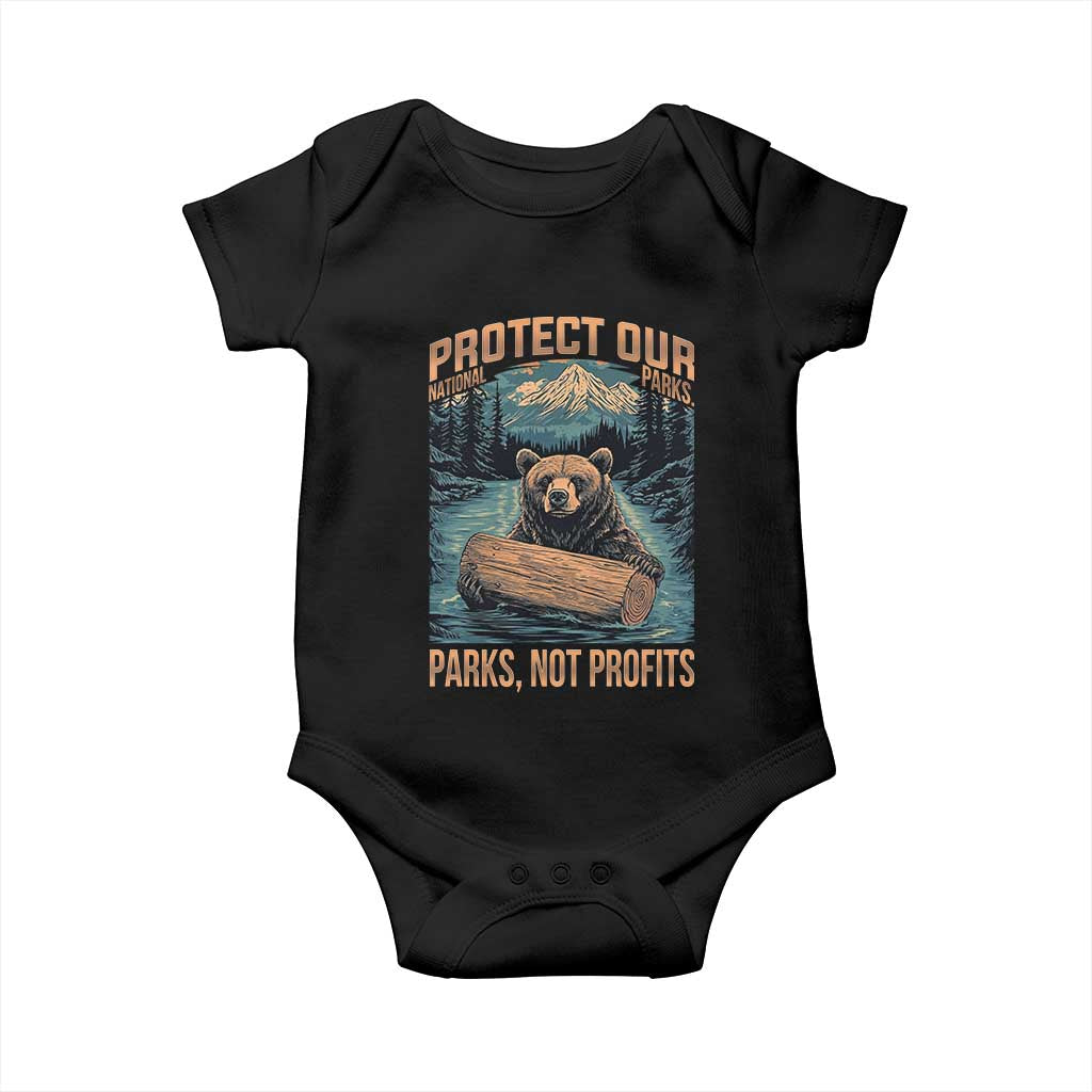 Protect Our National Parks Baby Onesie Parks Not Profits Bear Retro Graphic TS02 Black Print Your Wear