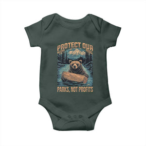 Protect Our National Parks Baby Onesie Parks Not Profits Bear Retro Graphic TS02 Dark Forest Green Print Your Wear