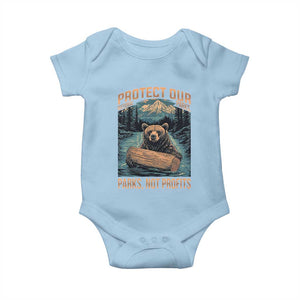 Protect Our National Parks Baby Onesie Parks Not Profits Bear Retro Graphic TS02 Light Blue Print Your Wear