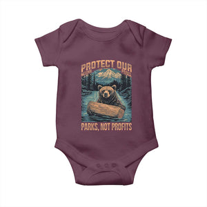 Protect Our National Parks Baby Onesie Parks Not Profits Bear Retro Graphic TS02 Maroon Print Your Wear