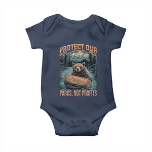 Protect Our National Parks Baby Onesie Parks Not Profits Bear Retro Graphic TS02 Navy Print Your Wear