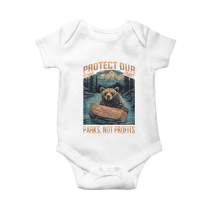 Protect Our National Parks Baby Onesie Parks Not Profits Bear Retro Graphic TS02 White Print Your Wear