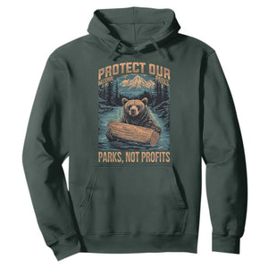 Protect Our National Parks Hoodie Parks Not Profits Bear Retro Graphic TS02 Dark Forest Green Print Your Wear