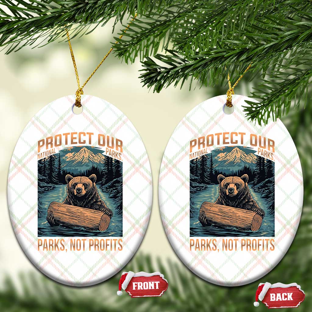Protect Our National Parks Ceramic Ornament Parks Not Profits Bear Retro Graphic TS02 Print Your Wear