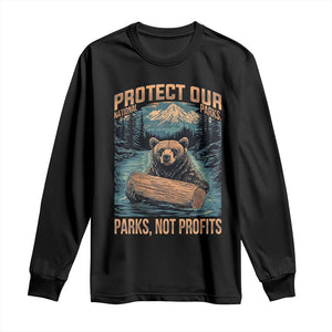 Protect Our National Parks Long Sleeve Shirt Parks Not Profits Bear Retro Graphic TS02 Black Print Your Wear