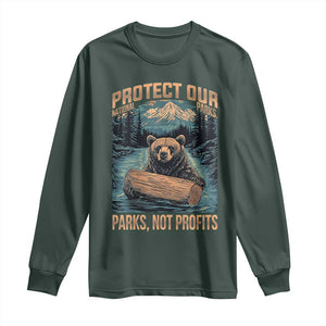 Protect Our National Parks Long Sleeve Shirt Parks Not Profits Bear Retro Graphic TS02 Dark Forest Green Print Your Wear