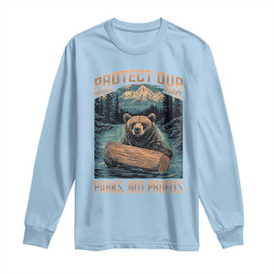 Protect Our National Parks Long Sleeve Shirt Parks Not Profits Bear Retro Graphic TS02 Light Blue Print Your Wear