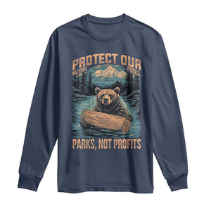 Protect Our National Parks Long Sleeve Shirt Parks Not Profits Bear Retro Graphic TS02 Navy Print Your Wear