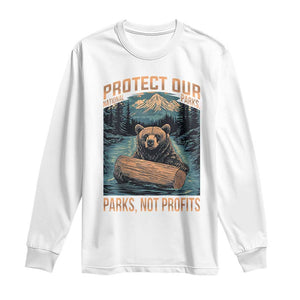 Protect Our National Parks Long Sleeve Shirt Parks Not Profits Bear Retro Graphic TS02 White Print Your Wear