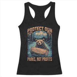 Protect Our National Parks Racerback Tank Top Parks Not Profits Bear Retro Graphic TS02 Black Print Your Wear